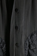 90-00s black ruffle trim sculptural collar long coat