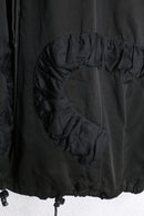 90-00s black ruffle trim sculptural collar long coat