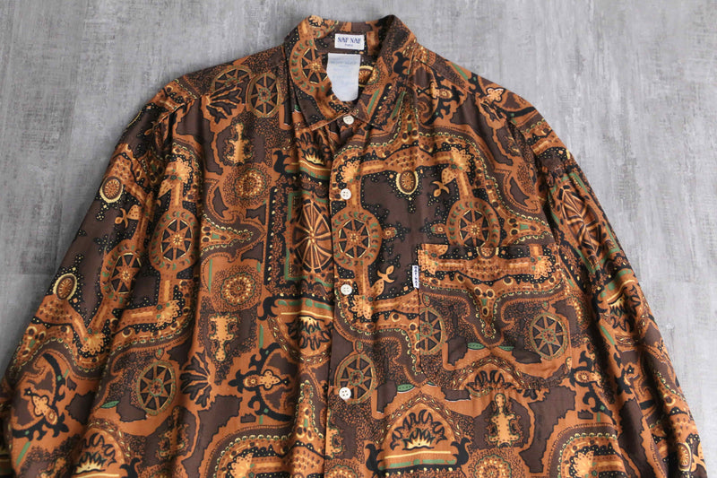 brown geometry pattern rayon shirt