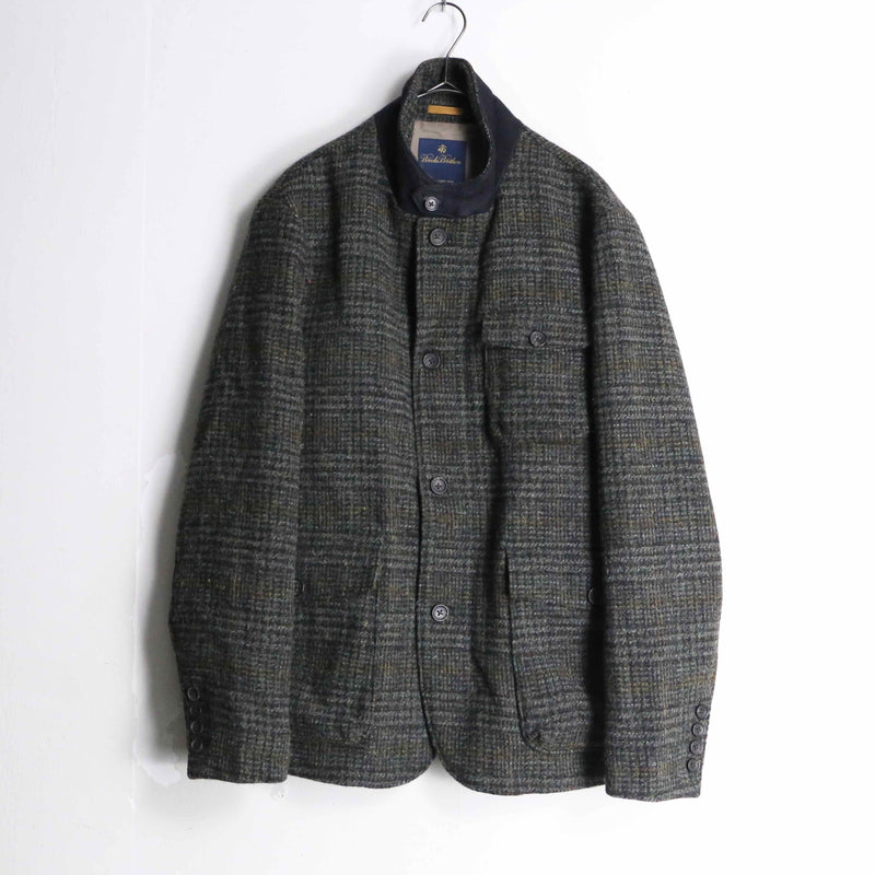 "Brooks Brothers × Harris Tweed" houndtooth check wool hunting jacket