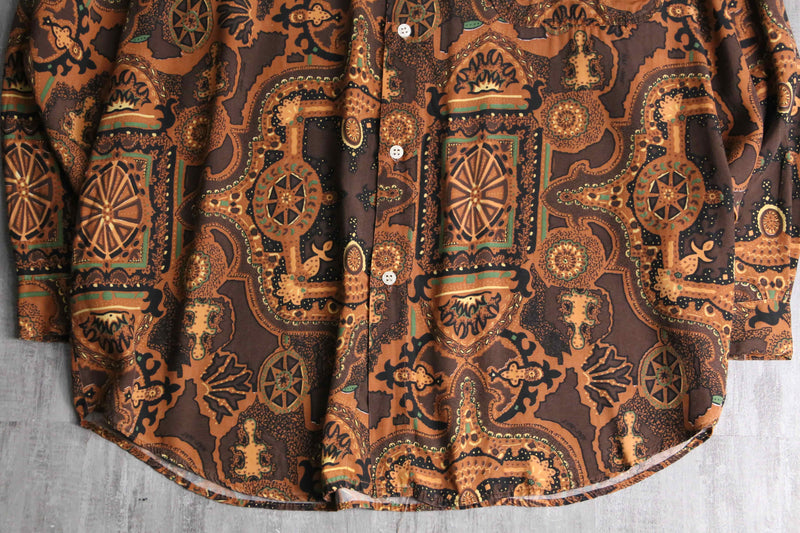 brown geometry pattern rayon shirt