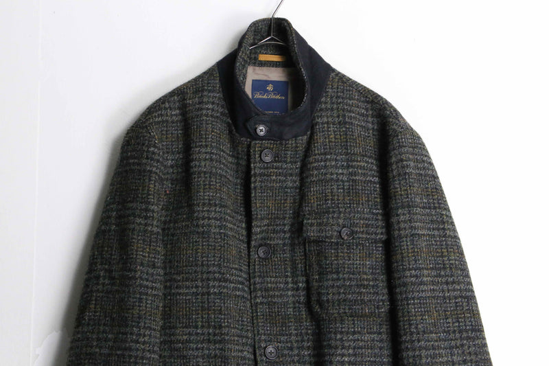 "Brooks Brothers × Harris Tweed" houndtooth check wool hunting jacket