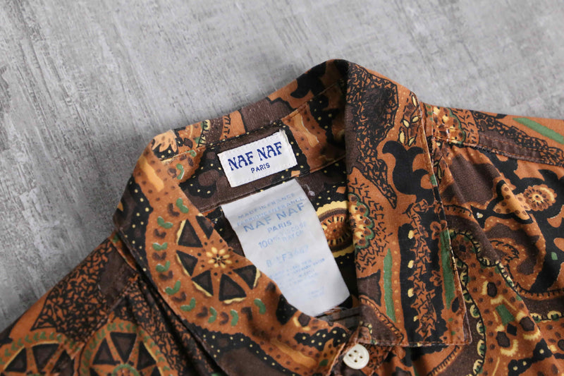 brown geometry pattern rayon shirt