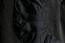 90-00s black ruffle trim sculptural collar long coat