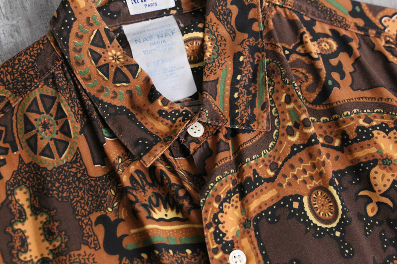 brown geometry pattern rayon shirt