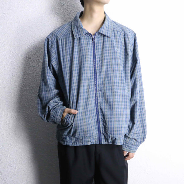 reversible zip-up blouson : check＆navy