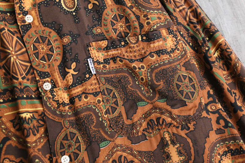 brown geometry pattern rayon shirt