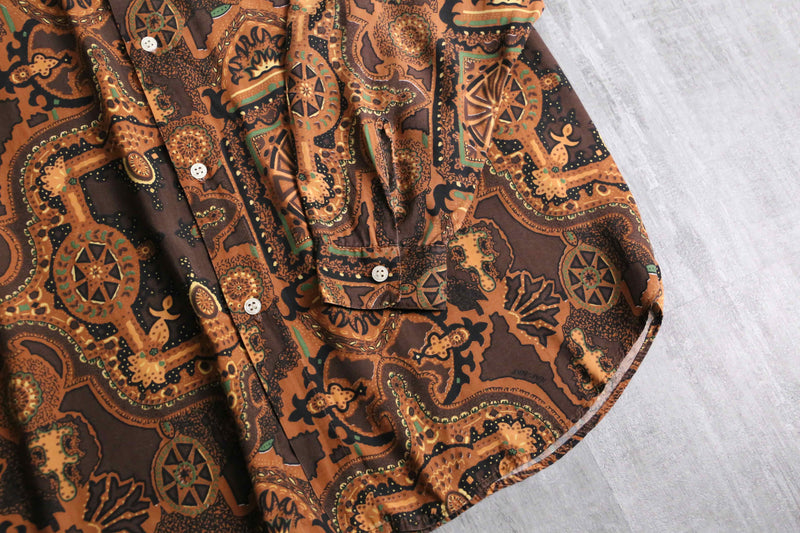 brown geometry pattern rayon shirt