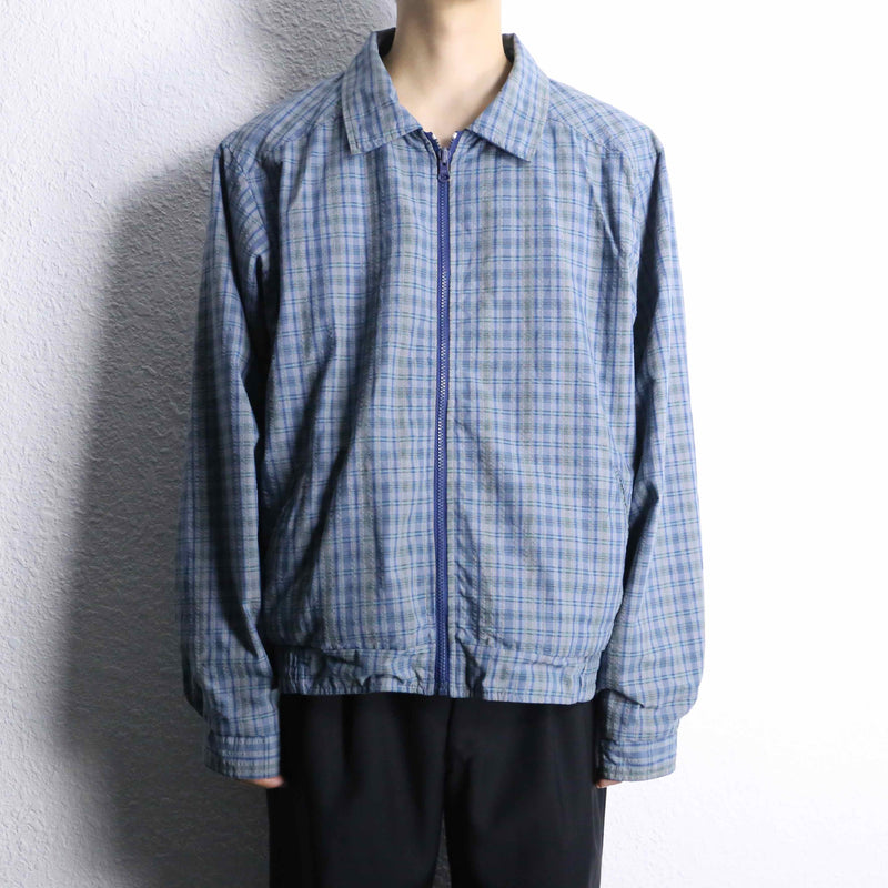 reversible zip-up blouson : check＆navy