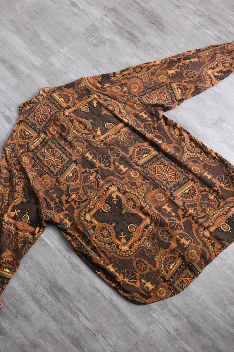 brown geometry pattern rayon shirt