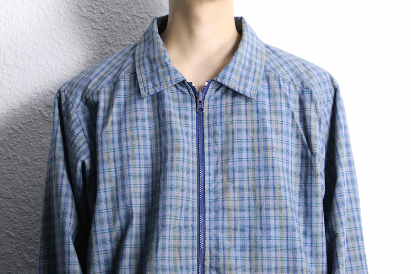 reversible zip-up blouson : check＆navy