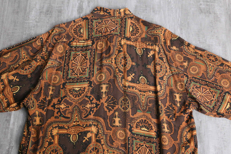 brown geometry pattern rayon shirt