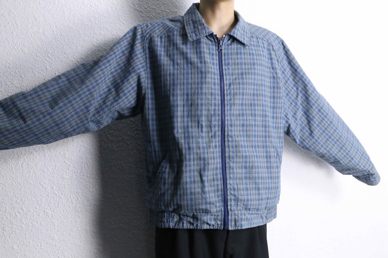 reversible zip-up blouson : check＆navy