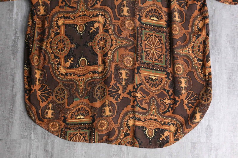 brown geometry pattern rayon shirt