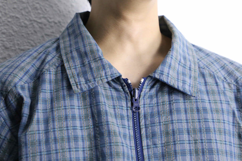 reversible zip-up blouson : check＆navy