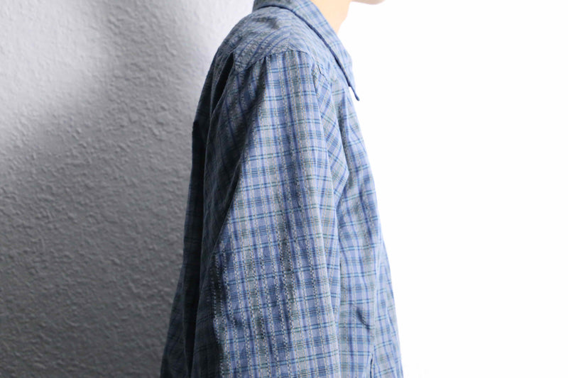 reversible zip-up blouson : check＆navy
