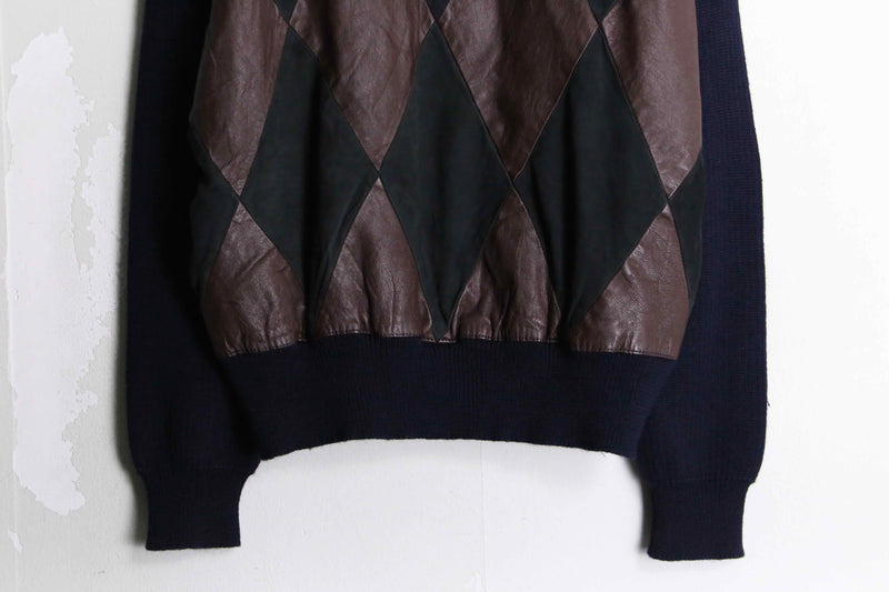 “GALILLA” brown argyle check leather  knit