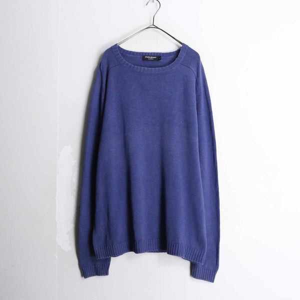 “YSL” deep blue raglan sleeve knit