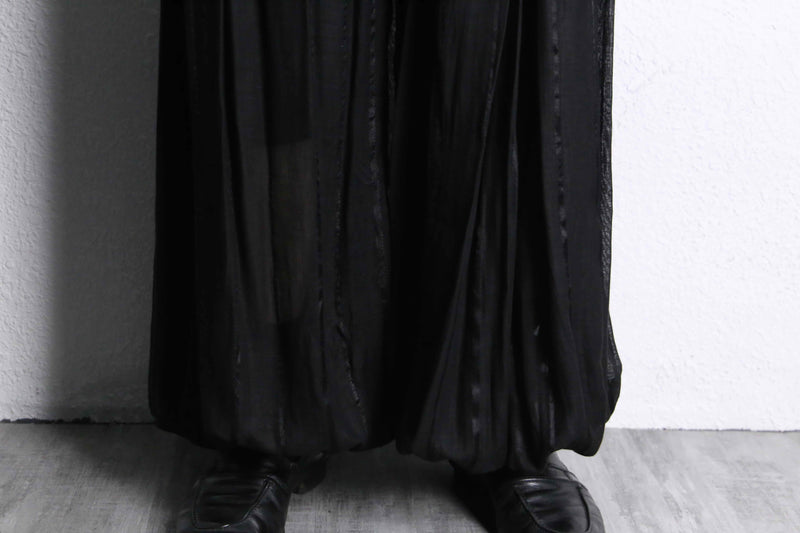 black pleats sheer balloon wide pants