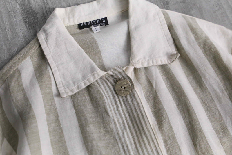 two-tonecolor linen stripe shirt
