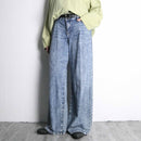 Stone wash wide straight denim pants