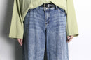 Stone wash wide straight denim pants