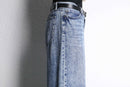 Stone wash wide straight denim pants