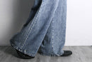 Stone wash wide straight denim pants