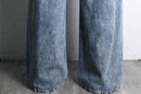 Stone wash wide straight denim pants