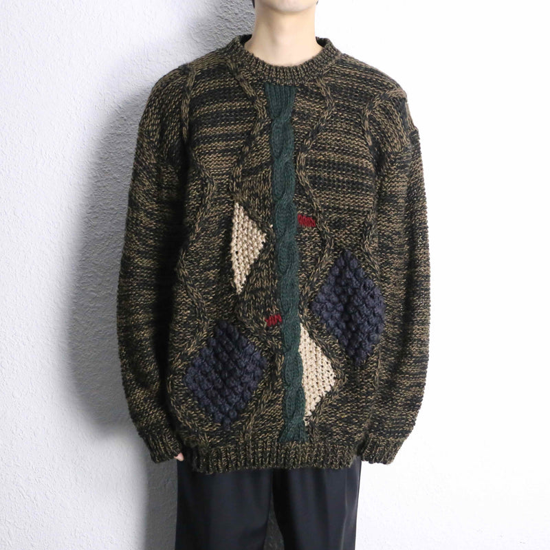design switch cable pattern crew neck knit
