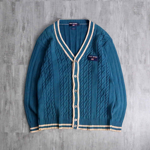"POLO SPORT" turquoise color cable knit cardigan