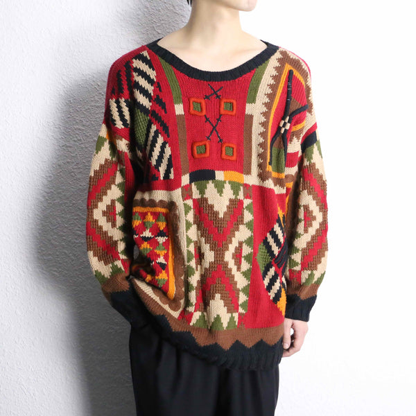 tribal×geometric pattern hand knit