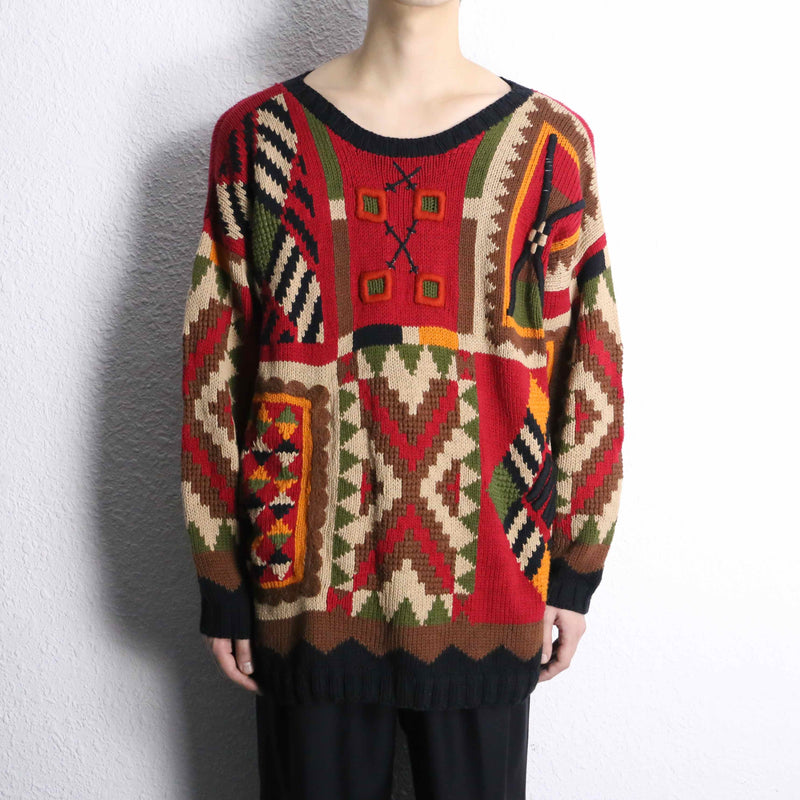 tribal×geometric pattern hand knit