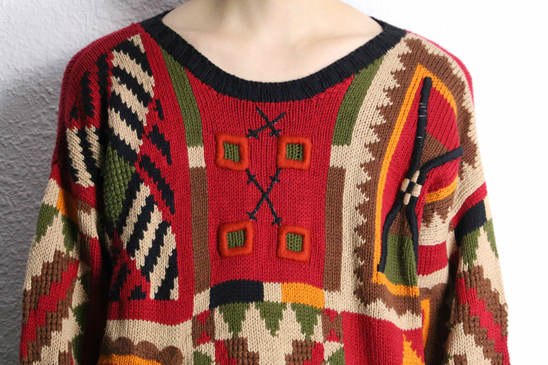 tribal×geometric pattern hand knit