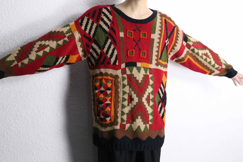 tribal×geometric pattern hand knit