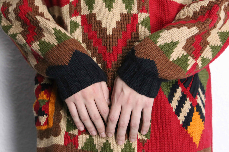tribal×geometric pattern hand knit