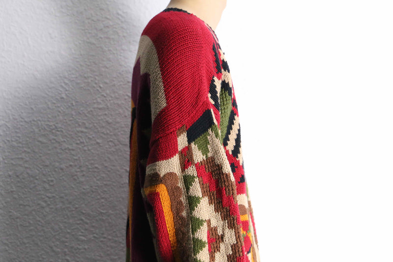 tribal×geometric pattern hand knit
