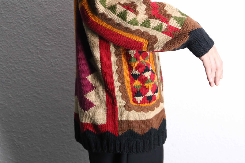 tribal×geometric pattern hand knit