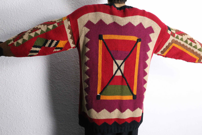 tribal×geometric pattern hand knit