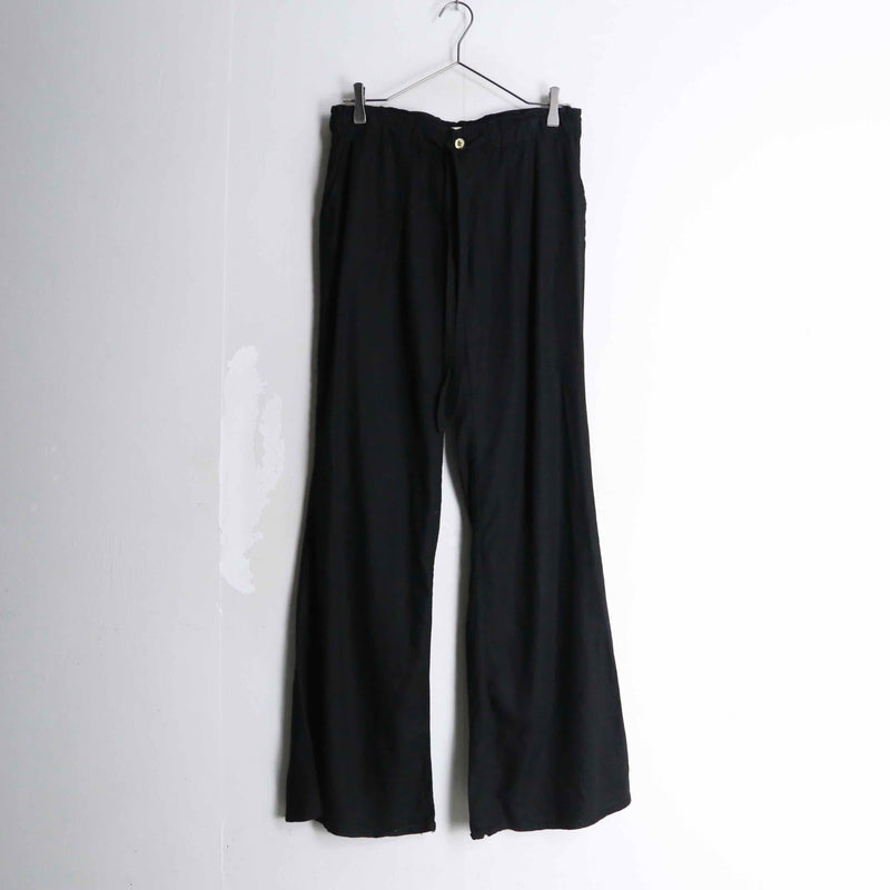 black color linen & rayon textile wide flare drape pants