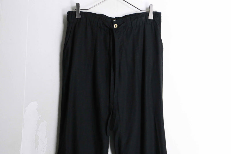 black color linen & rayon textile wide flare drape pants