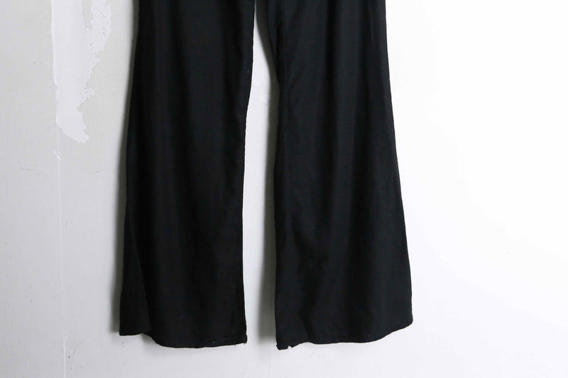 black color linen & rayon textile wide flare drape pants