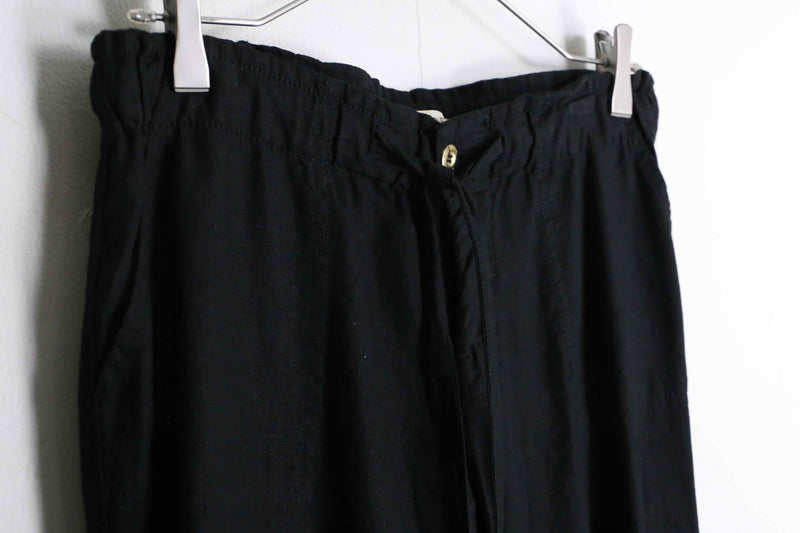 black color linen & rayon textile wide flare drape pants