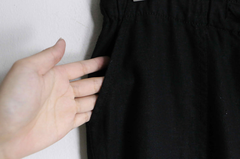 black color linen & rayon textile wide flare drape pants