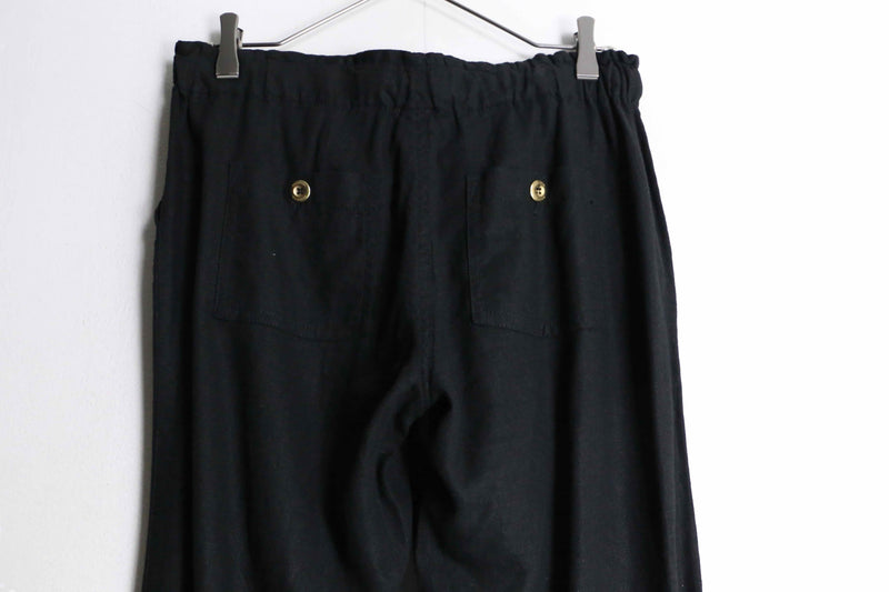 black color linen & rayon textile wide flare drape pants