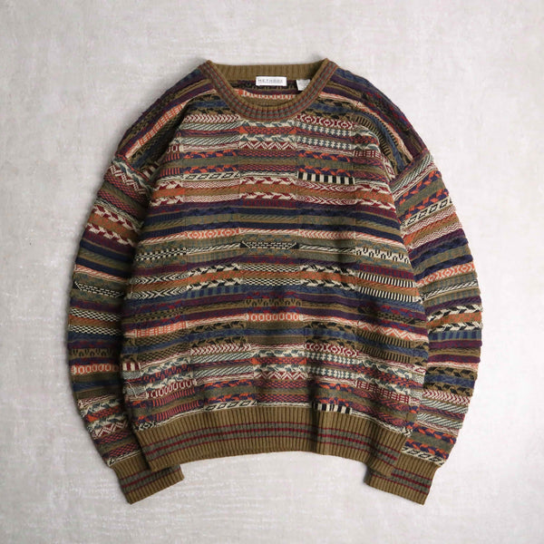 brown color multi pattern border    cotton acrylic knit