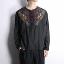 black base flower emb lace up pullover