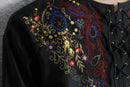 black base flower emb lace up pullover