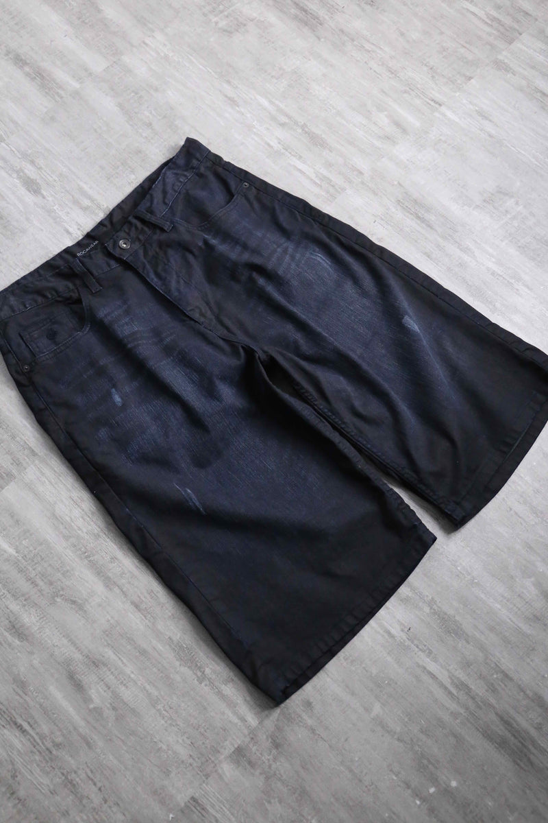 "ROCA WEAR" black good aging denim shorts