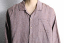 “FLAX” light brown color linen open collar shirt